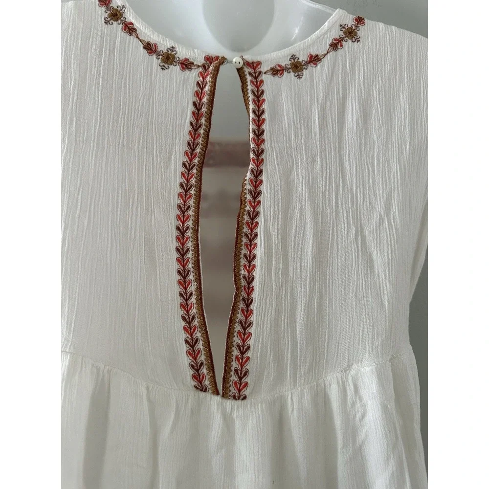 Free People Dress XS Sunrise Wanderer Mini Dress Embroidered Floral Boho Peasant